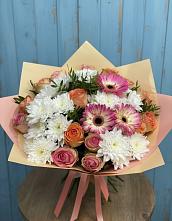 Букет цветов из:  Розы, Герберы и Хризантемы в Рыбное 