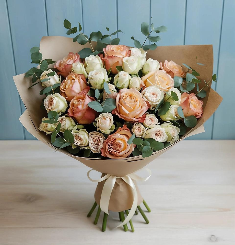 Букет цветов из: Альстромерии и Розы в Рыбное 