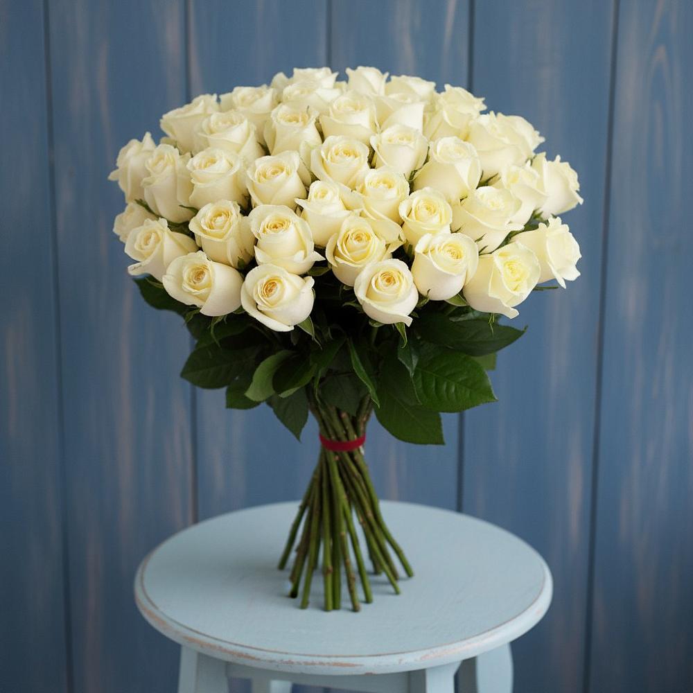 Букет 51 Белая роза Эдлесс Лав в Рыбное 