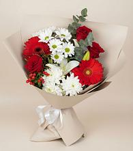 Букет цветов из:  Розы, Хризантемы, Герберы и Лилии в Рыбное 