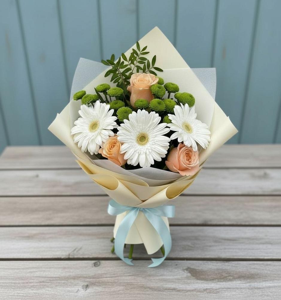 Букет цветов из: Герберы, Розы и Хризантемы в Рыбное 