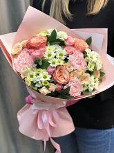 Букет нежные объятья в Рыбное Букет цветов из: Гвоздики, Розы и Хризантемы в Рыбное
