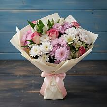 Букет цветов из:  Хризантемы, Альстромерии и Розы в Рыбное 