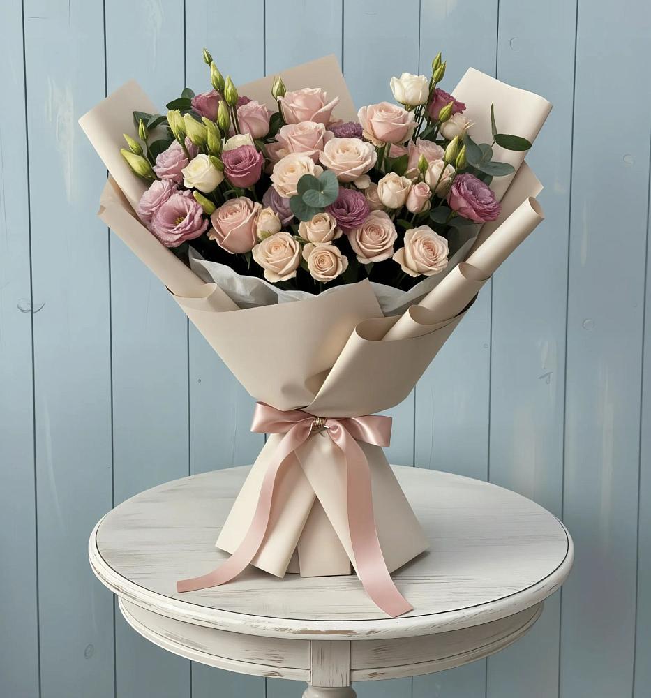 Букет цветов из: Розы и Лизиантусы в Рыбное 