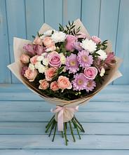 Букет цветов из:  Хризантемы, Розы и Альстромерии в Рыбное 
