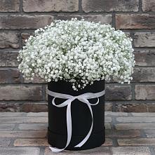 Цветочная композиция из Гипсофила в шляпной коробке в Рыбное 