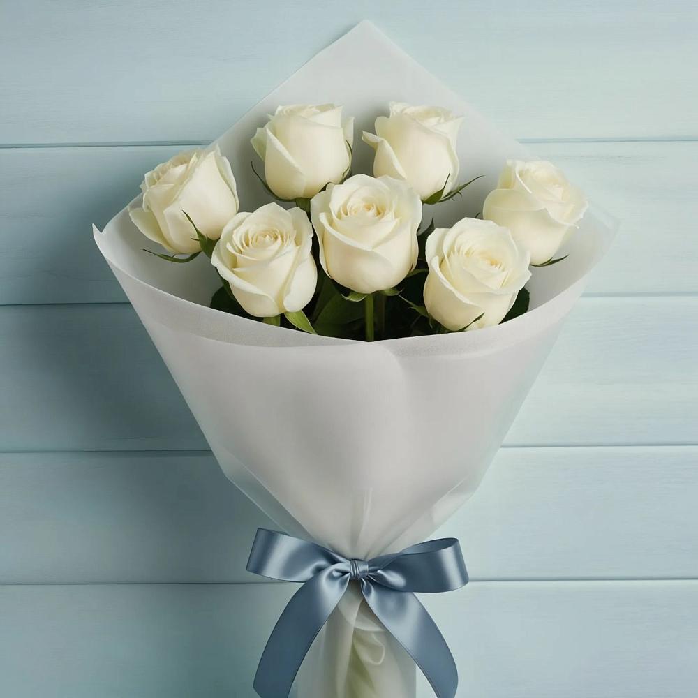Букет 7 Белых роз Эдлесс Лав в Рыбное 